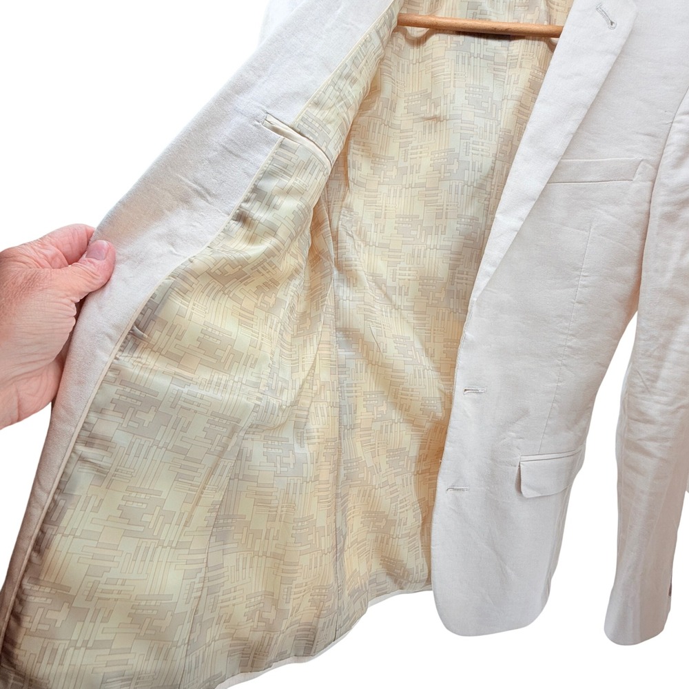 Mens ASOS Linen Blend 3 piece Suit Separates Blazer Pants Beige/Lt Tan